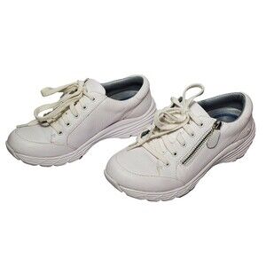 Nurse Mates Vigor Womens Shoes 6.5 White Leather Stain Resistant Zip Lace Up